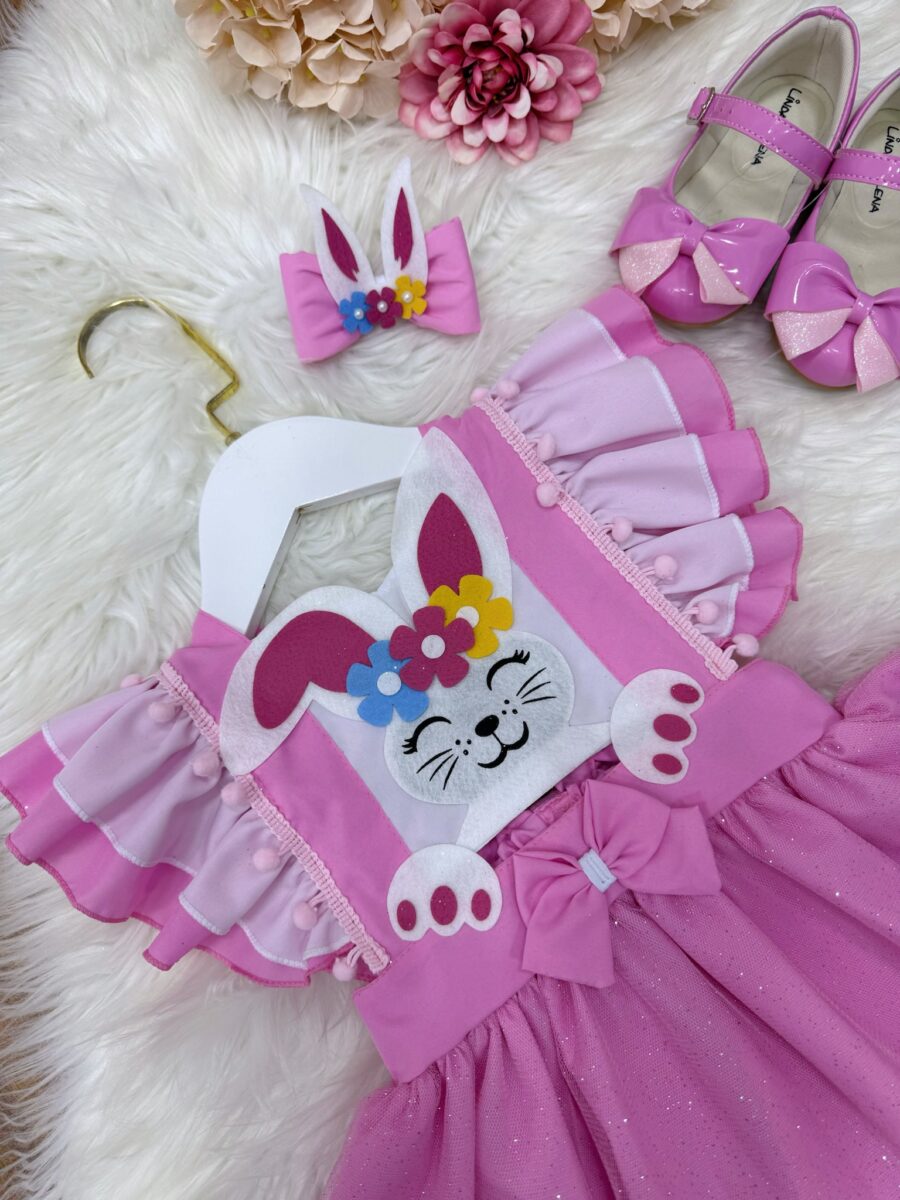 Romper Bebê Coelhinho da Páscoa Saia com Glitter Luxo