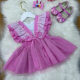 Romper Bebê Coelhinho da Páscoa Saia com Glitter Luxo