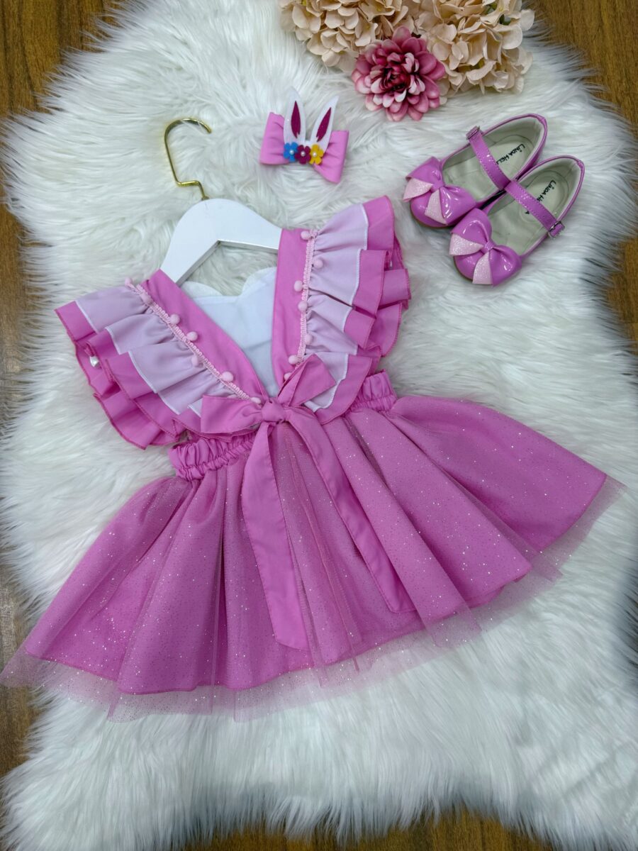 Romper Bebê Coelhinho da Páscoa Saia com Glitter Luxo