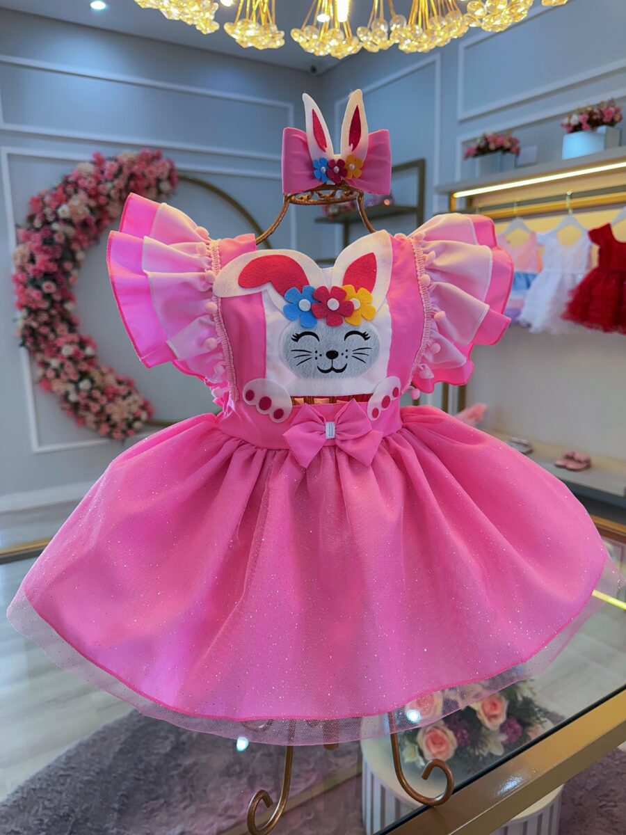 Romper Bebê Coelhinho da Páscoa Saia com Glitter Luxo