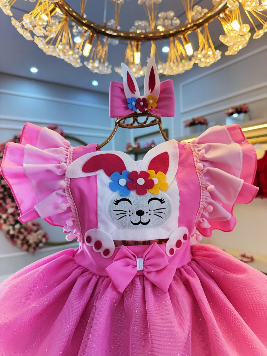 Romper Bebê Coelhinho da Páscoa Saia com Glitter Luxo