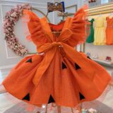 Romper Bebê Pedrita Flintstone Laranja Glitter Luxo