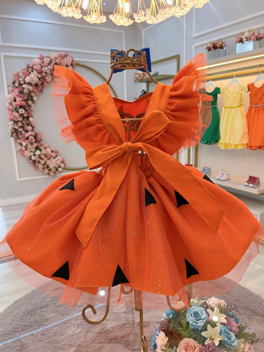 Romper Bebê Pedrita Flintstone Laranja Glitter Luxo
