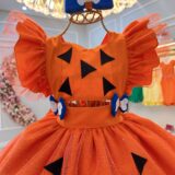 Romper Bebê Pedrita Flintstone Laranja Glitter Luxo