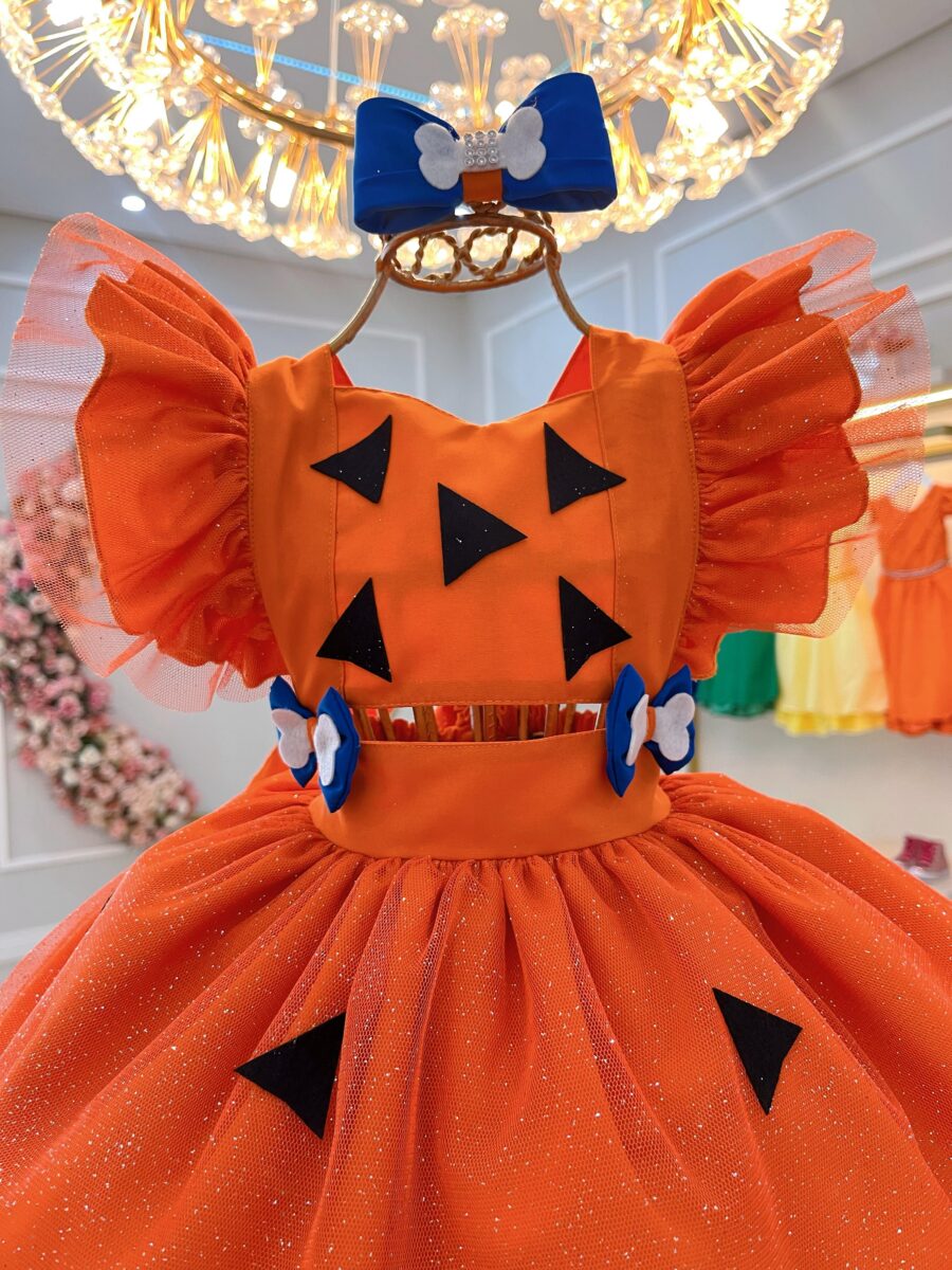 Romper Bebê Pedrita Flintstone Laranja Glitter Luxo