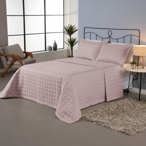 Kit Cobre Leito Casal Dupla Face Soft 3 Peças Rosê