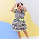 Conjunto Junino Infantil Cropped e Saia Xadrez Preto Luxo
