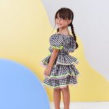 Conjunto Junino Infantil Cropped e Saia Xadrez Preto Luxo