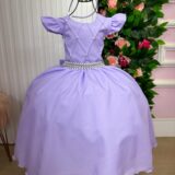 Vestido Longo Infantil Ariane Ysa Kids Lilás Babado de Tule