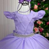 Vestido Longo Infantil Ariane Ysa Kids Lilás Babado de Tule