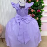 Vestido Longo Infantil Ariane Ysa Kids Lilás Babado de Tule