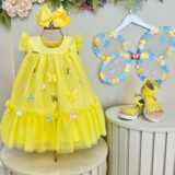 Vestido Bebê Amarelo Jardim Encantado com Renda