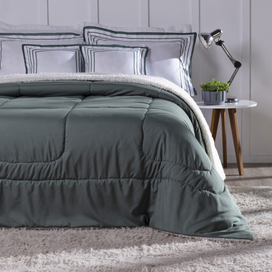 Kit Coberdrom Soft King 5 Peças Sherpa Verde Militar