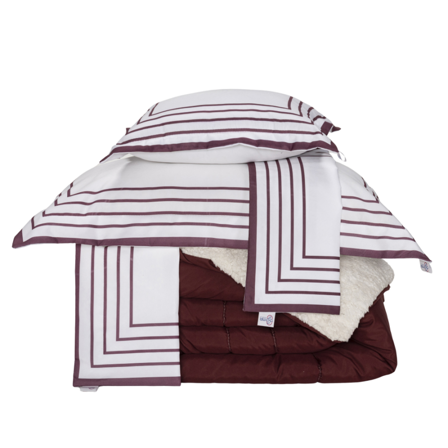 Kit Coberdrom Soft King 5 Peças Sherpa Vermelho Marsala
