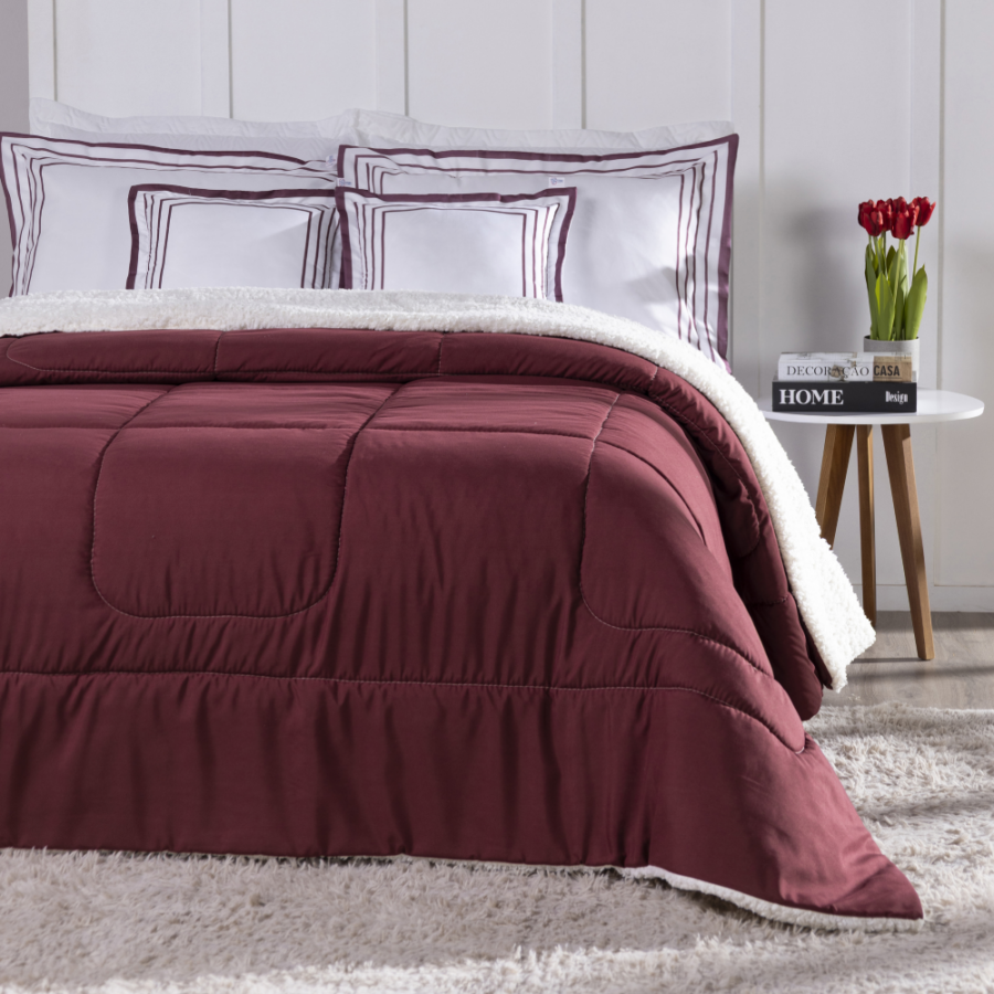 Kit Coberdrom Soft King 5 Peças Sherpa Vermelho Marsala