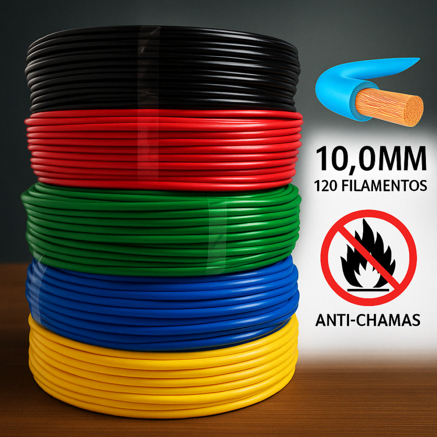 Cabo Flexível 10 mm 100 m Antichama 750V 6 Cores