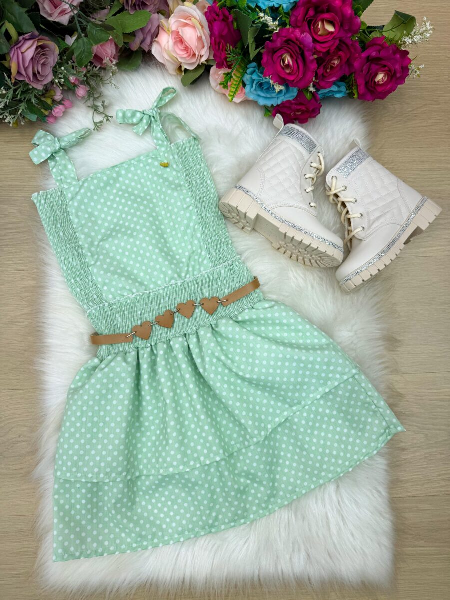 Vestido Infantil Blogueirinha Hermione Verde com Cinto
