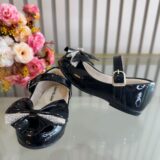 Sapato Infantil Verniz Preto Laço com Strass