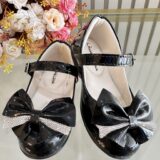 Sapato Infantil Verniz Preto Laço com Strass