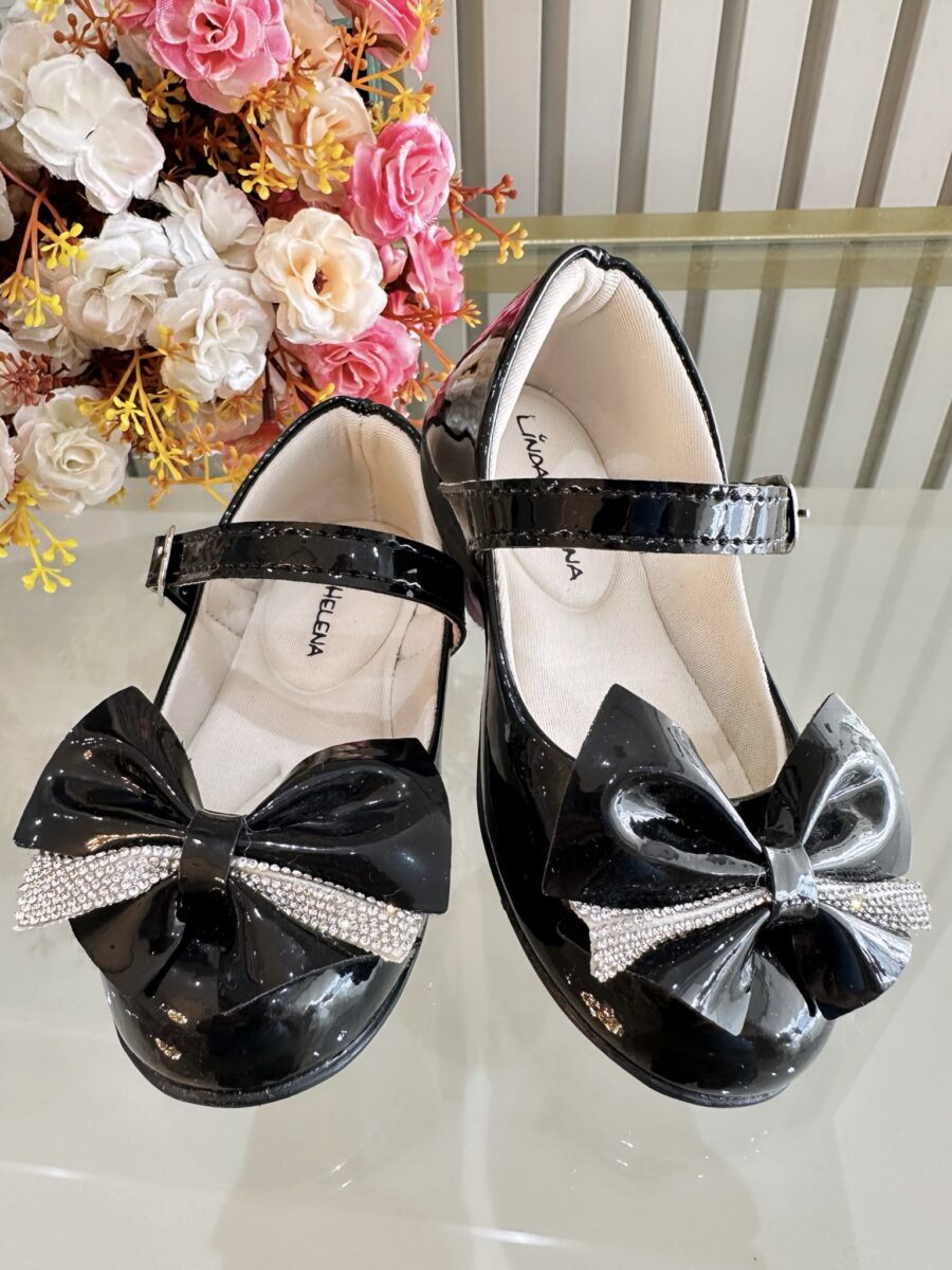 Sapato Infantil Verniz Preto Laço com Strass