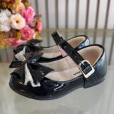 Sapato Infantil Verniz Preto Laço com Strass