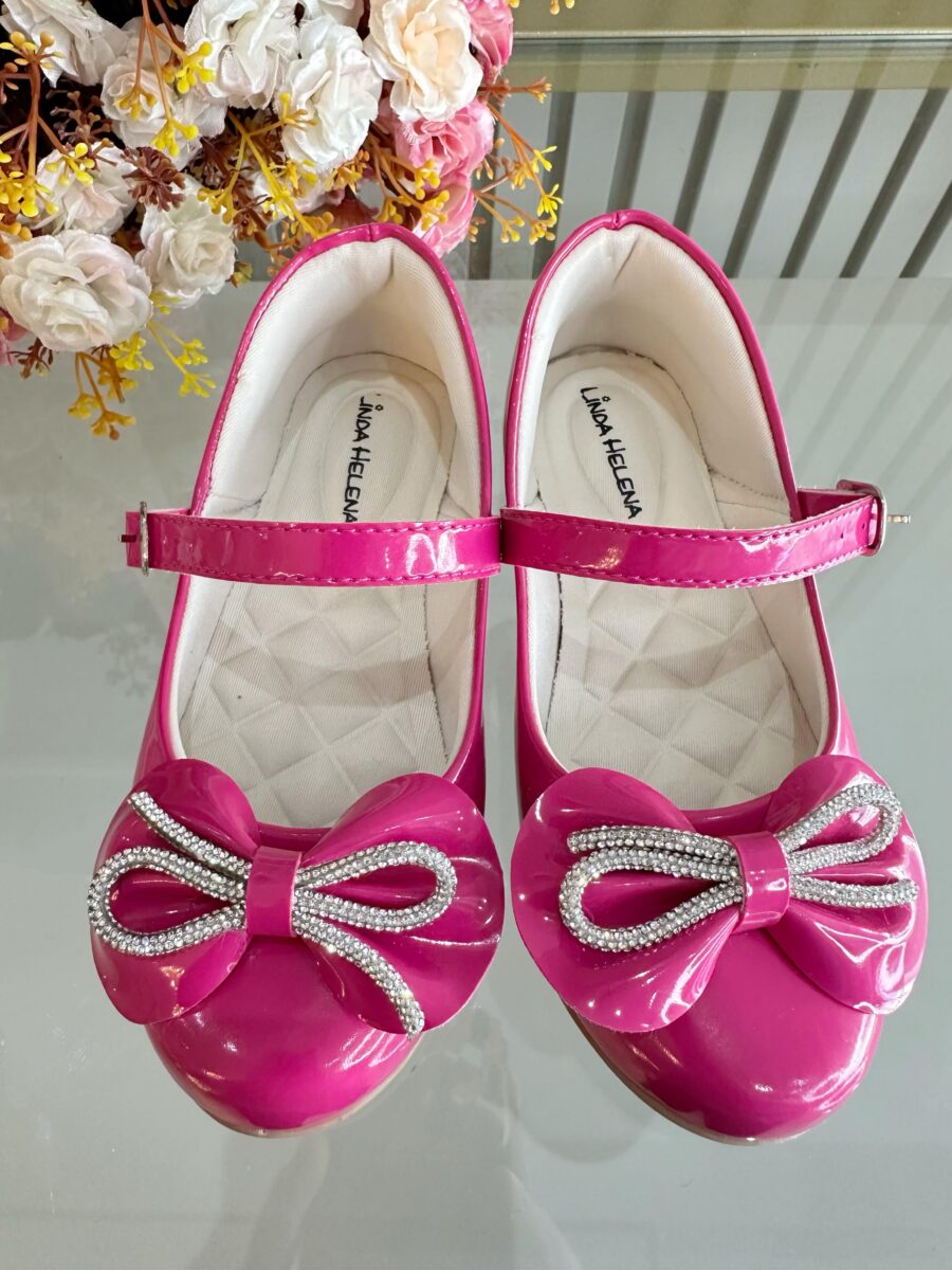 Sapato Infantil Verniz Pink com Laço e Strass