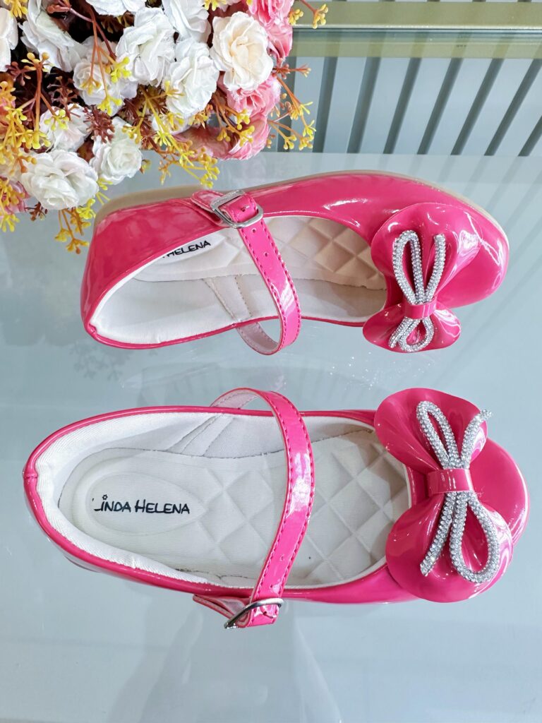 Sapato Infantil Verniz Pink com Laço e Strass