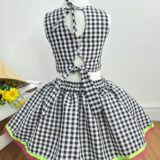 Conjunto Junino Infantil Caipira Cropped e Saia Xadrez Preto