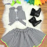 Conjunto Junino Infantil Caipira Cropped e Saia Xadrez Preto