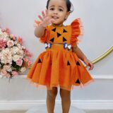 Romper Bebê Pedrita Flintstone Laranja Glitter Luxo