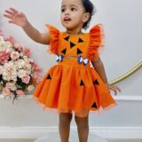 Romper Bebê Pedrita Flintstone Laranja Glitter Luxo