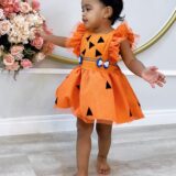 Romper Bebê Pedrita Flintstone Laranja Glitter Luxo