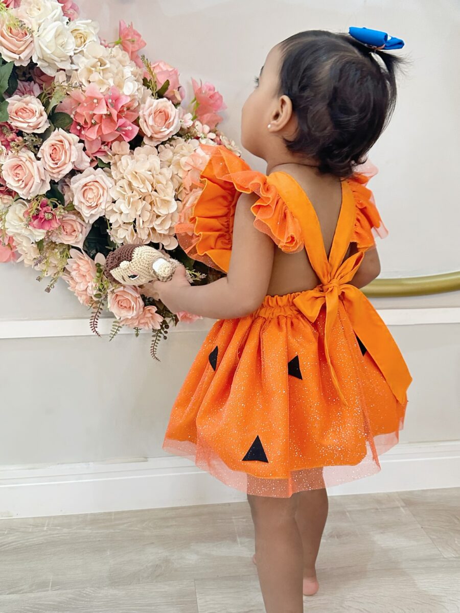 Romper Bebê Pedrita Flintstone Laranja Glitter Luxo