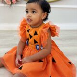 Romper Bebê Pedrita Flintstone Laranja Glitter Luxo