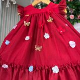 Vestido Bebê Baby Liz Vila Lele Vermelho Borboletas 3D