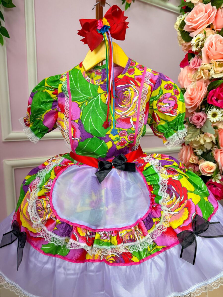 Vestido Junino Infantil Tropical Carina Chita com Shortinho