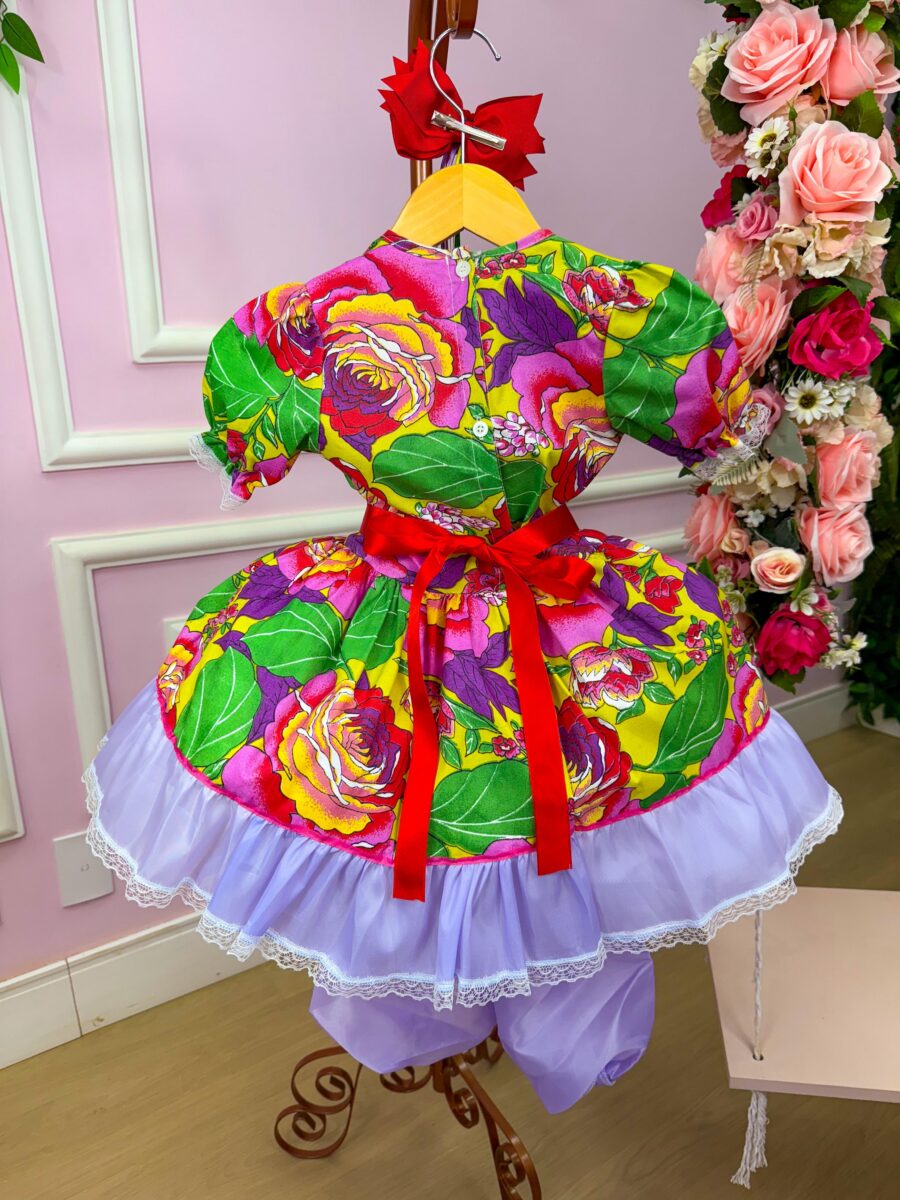 Vestido Junino Infantil Tropical Carina Chita com Shortinho