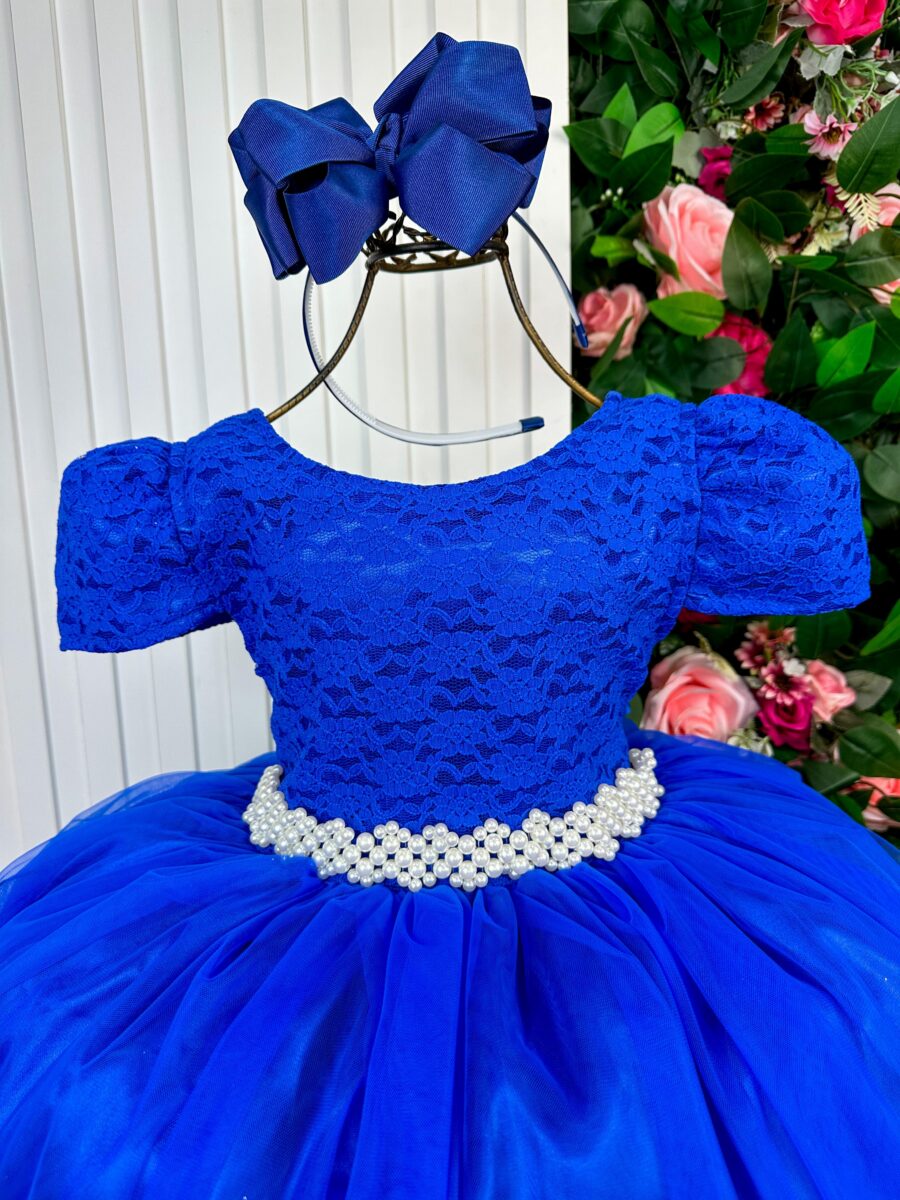 Vestido Infantil Longo Enjoy Laura Busto Rendado Azul Royal