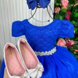 Vestido Infantil Longo Enjoy Laura Busto Rendado Azul Royal