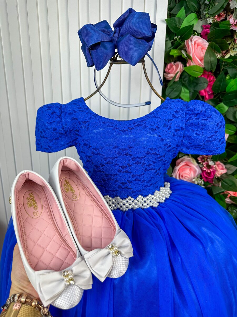 Vestido Infantil Longo Enjoy Laura Busto Rendado Azul Royal