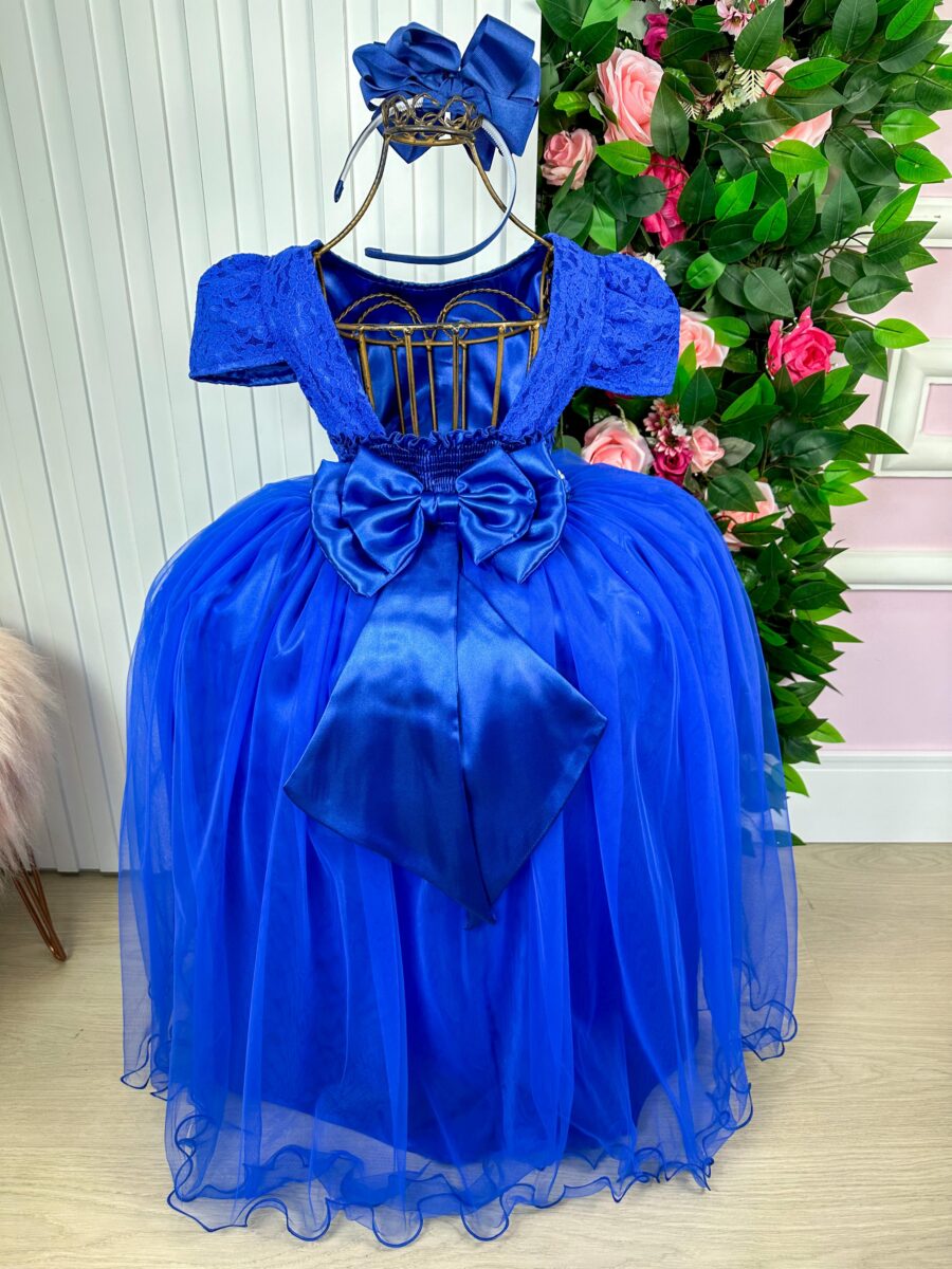 Vestido Infantil Longo Enjoy Laura Busto Rendado Azul Royal