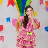 Conjunto Junino Infantil Cropped e Saia Xadrez Rosa Luxo