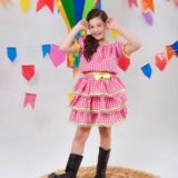 Conjunto Junino Infantil Cropped e Saia Xadrez Rosa Luxo