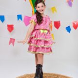 Conjunto Junino Infantil Cropped e Saia Xadrez Rosa Luxo