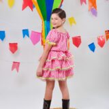 Conjunto Junino Infantil Cropped e Saia Xadrez Rosa Luxo
