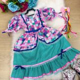 Vestido Infantil Junino Bella Child Caipira Verde Tiffany