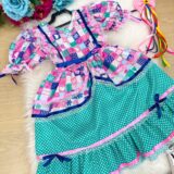 Vestido Infantil Junino Bella Child Caipira Verde Tiffany