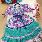 Vestido Infantil Junino Bella Child Caipira Verde Tiffany