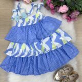 Vestido Infantil Banana Club Eloa Azul Alcinha com Babados