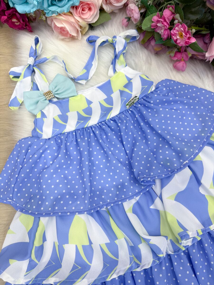 Vestido Infantil Banana Club Eloa Azul Alcinha com Babados